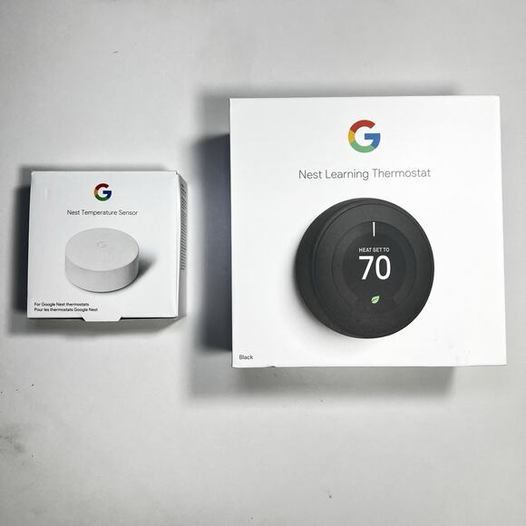 Nest 3rd Generation Learning Thermostat T3016US Black & Sensor T5000SF OPEN BOX - Picture 1 of 11